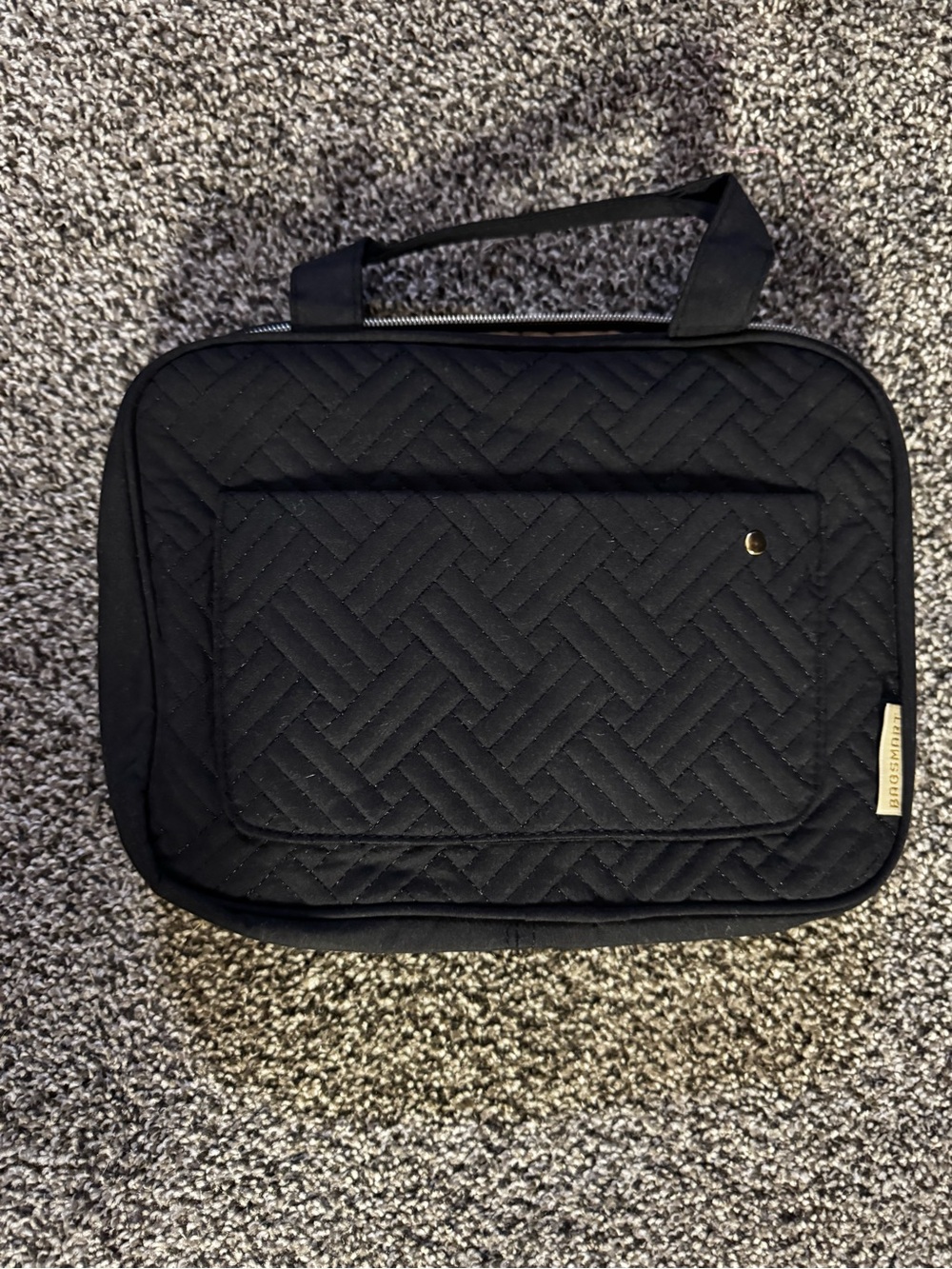 Black Quilted Travel Toiletry Bag with Top Handle